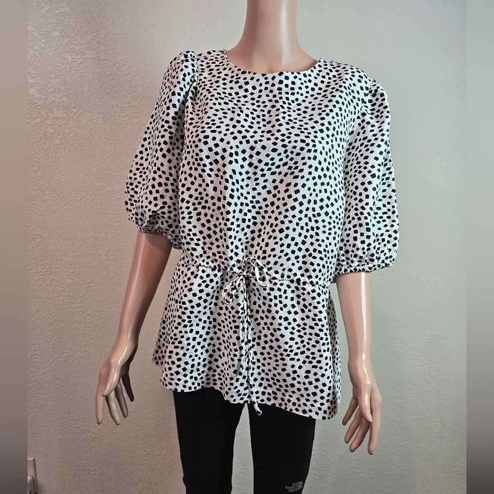 Alfani womens coral tides shirt linen blend white black Size Xl